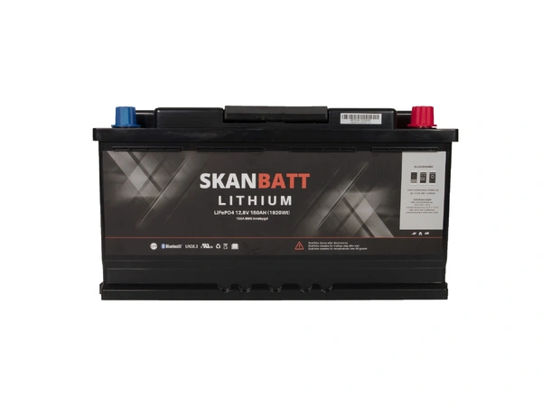 SKANBATT V2  Lithium Batteri 12V 150AH 150A BMS og Bluetooth